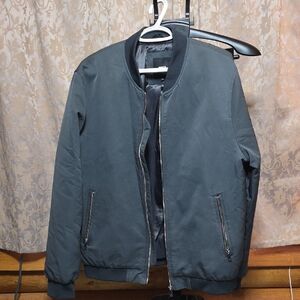 Men's Black Bomber Jacket with Zip Pockets - Unbranded